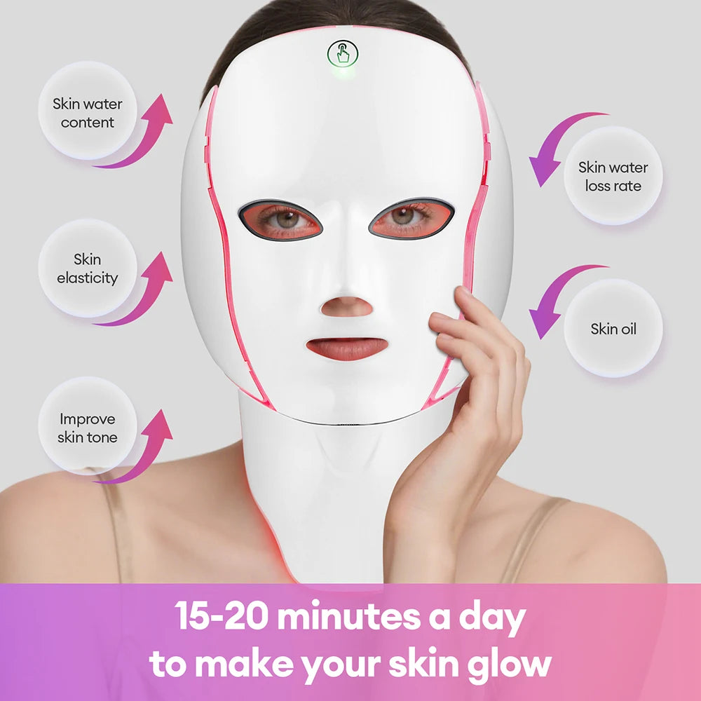 Face Neck Beauty Mask 7 Colors Light LED Mask Photon Red Light Facial Skin Care Repair Skin Anti Aging Wrinkle Skin Tightening