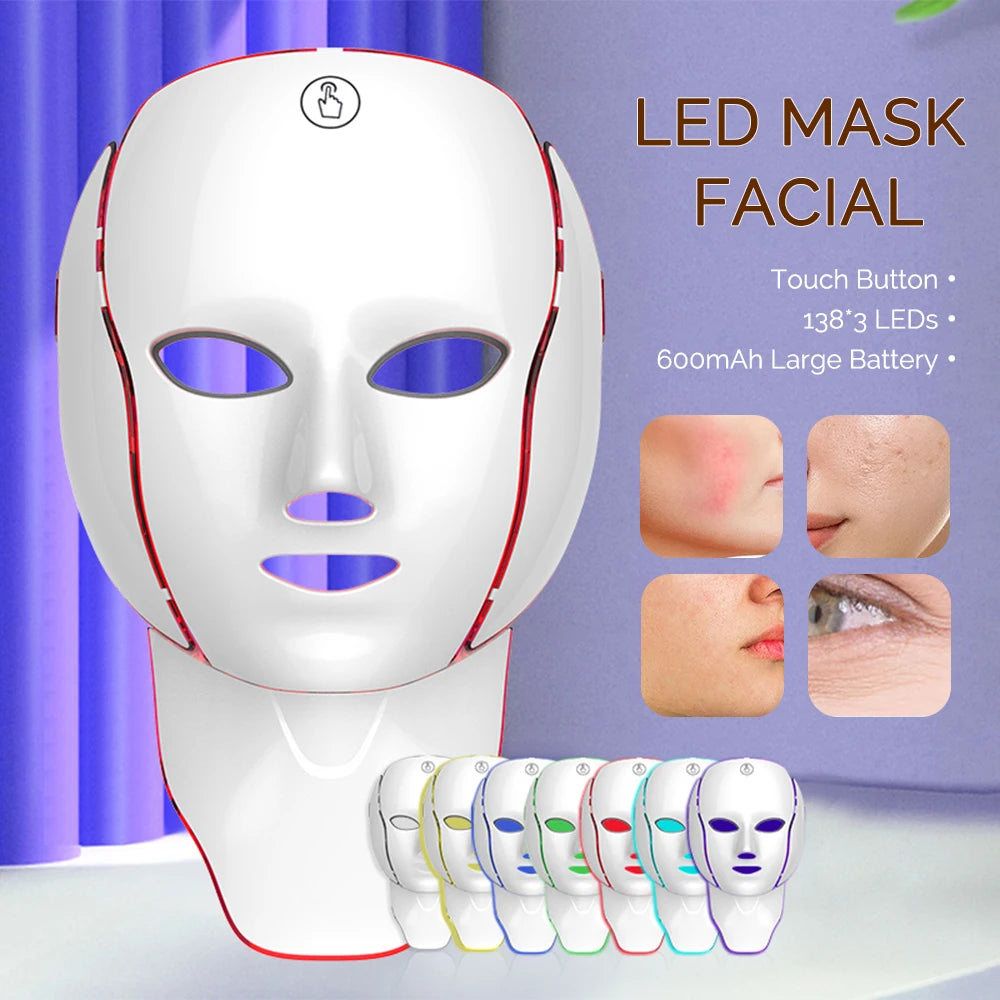 Face Neck Beauty Mask 7 Colors Light LED Mask Photon Red Light Facial Skin Care Repair Skin Anti Aging Wrinkle Skin Tightening